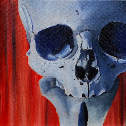 Joe Baker Oil Painting Skull Red